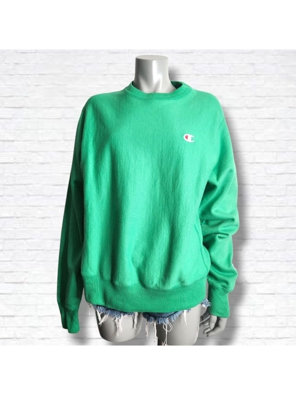 Champion Reverse Weave Kelly Green Crewneck Pullover Sweatshirt Size S